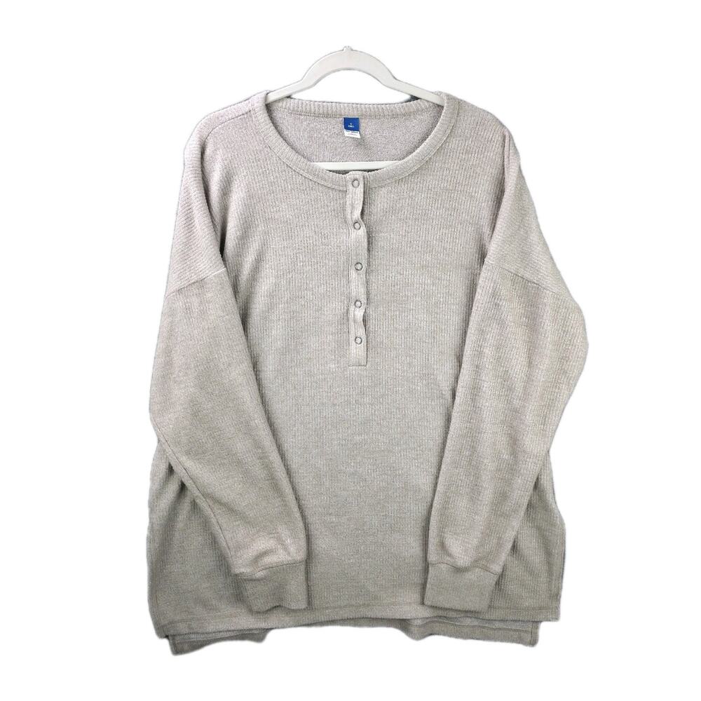 Old Navy Mushroom Brown Long Sleeve Oversized Boyfriend Henley Womens Size Large